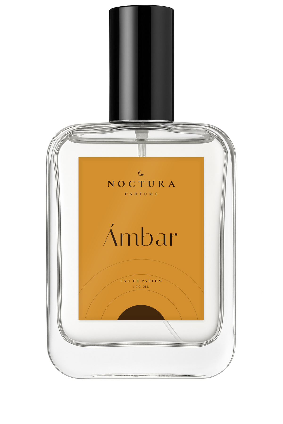 Ámbar de Noctura Parfums, perfume oriental especiado unisex, frasco de cristal de 100 ml con etiqueta color ámbar