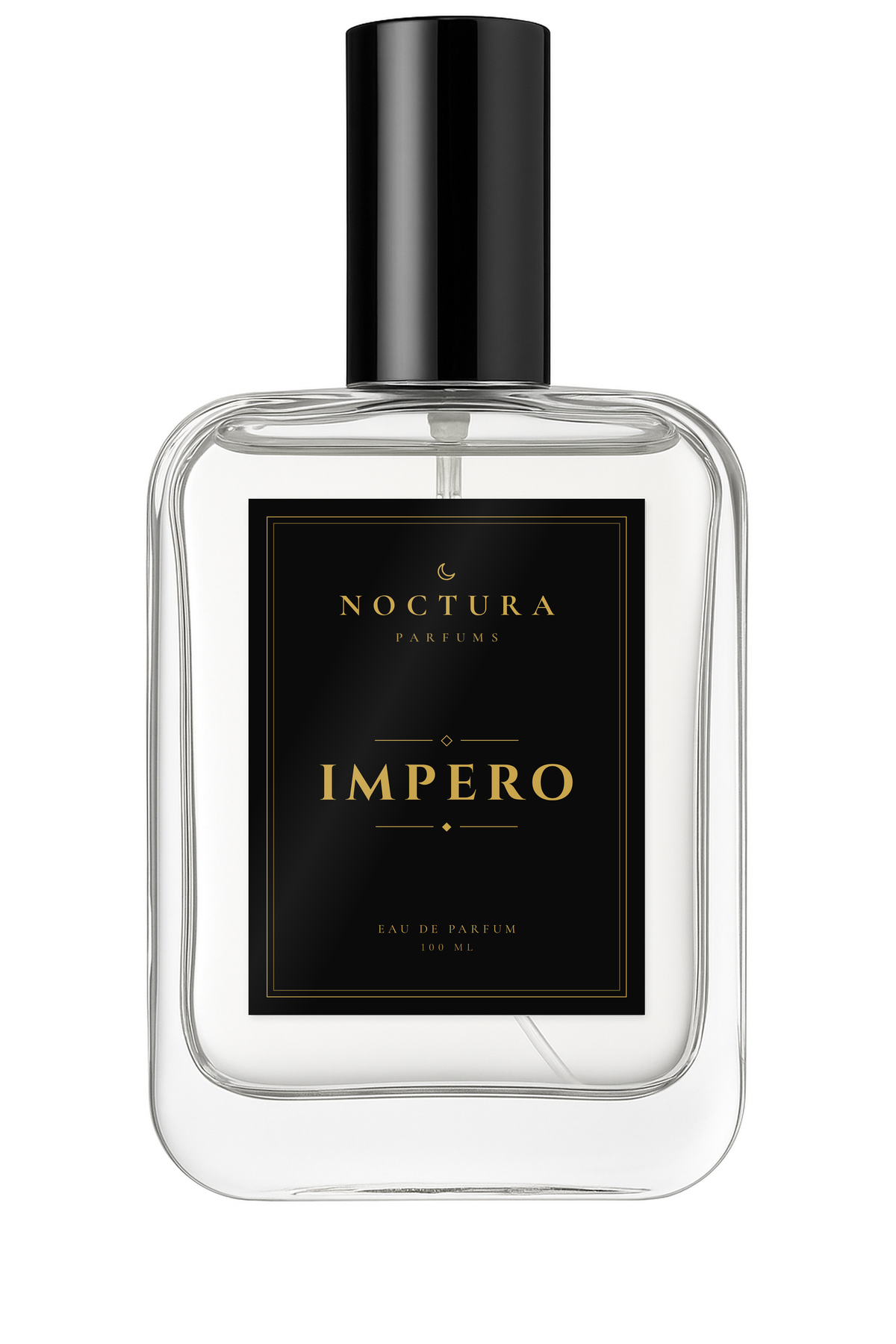 Impero de Noctura Parfums, perfume amaderado y afrutado para hombre, frasco de cristal de 100 ml con etiqueta negra y dorada