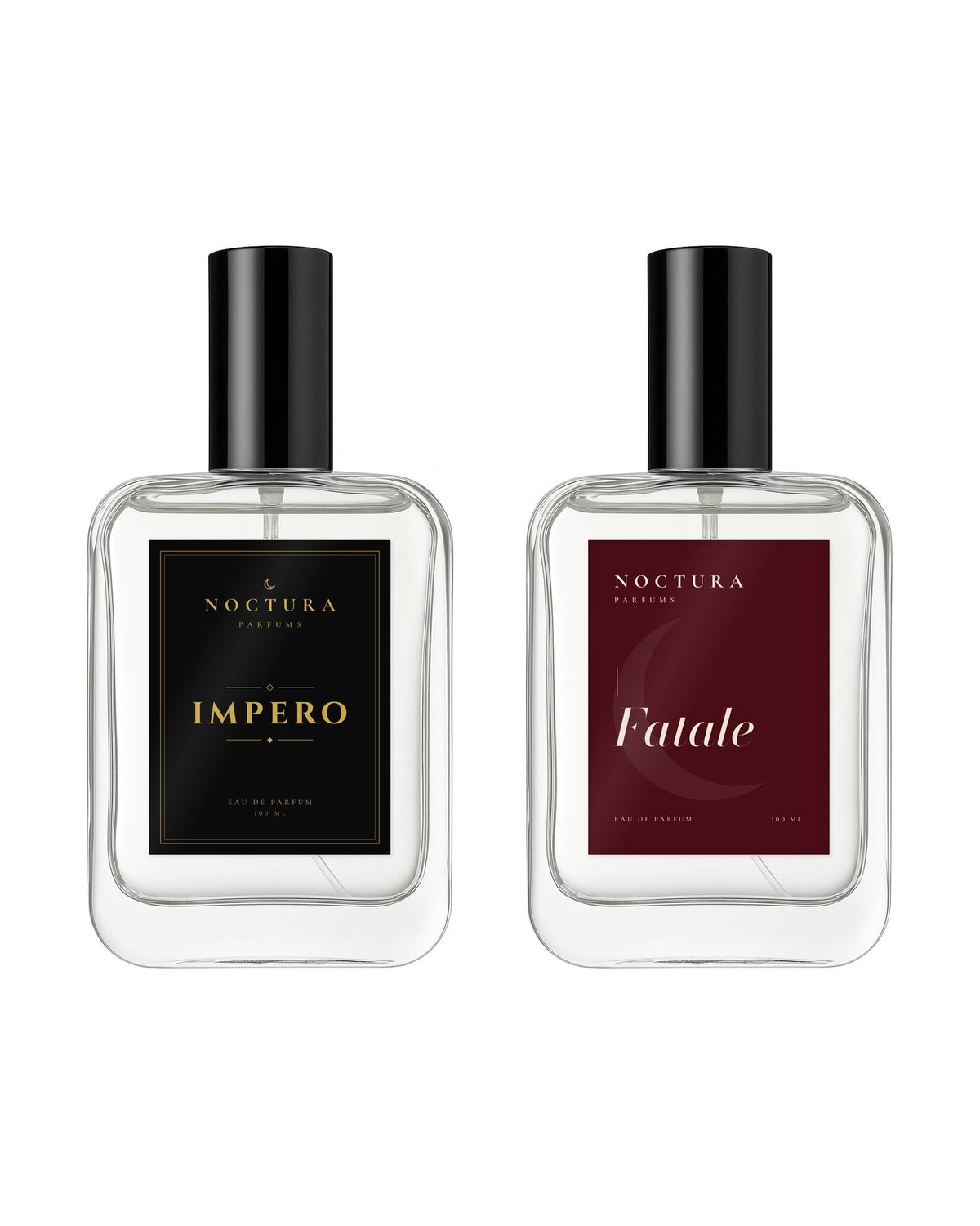 Pack Dúo Noctura Parfums: dos perfumes de 100 ml a elegir, Impero con etiqueta negra y Fatale con etiqueta rojo vino