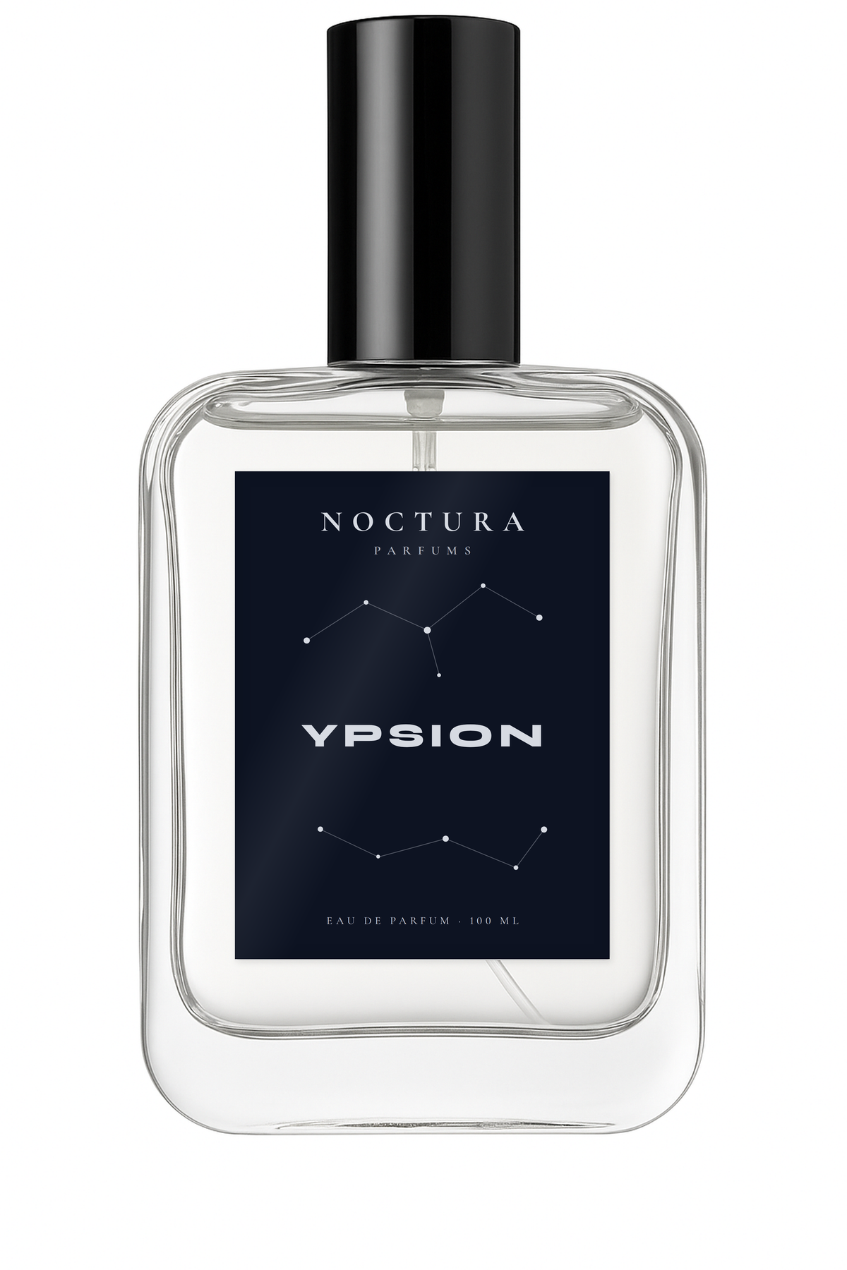 Ypsion de Noctura Parfums, perfume aromático y especiado para hombre, frasco de cristal de 100 ml con etiqueta azul medianoche y constelaciones